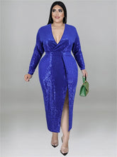 Load image into Gallery viewer, Cap Point Doris Plus Size Fall V Neck Bodycon Elegant Sexy Evening Maxi Dress
