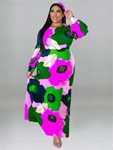 Load image into Gallery viewer, Cap Point Doris Plus Size Loose Long Sleeve Flower Print Big Hem Elegant Maxi Dress
