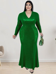Cap Point Doris Plus Size V Neck Sexy Long Sleeve Fashion Elegant Evening Luxurious Maxi Dress