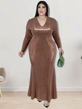 Load image into Gallery viewer, Cap Point Doris Plus Size V Neck Sexy Long Sleeve Fashion Elegant Evening Luxurious Maxi Dress

