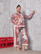 Load image into Gallery viewer, Cap Point Doris Trendy Casual Leaf Floral Print Blouse and Wide Leg Pants Set
