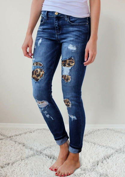 Cap Point Eileen Patchwork Ripped Denim Pencil Jean Pants