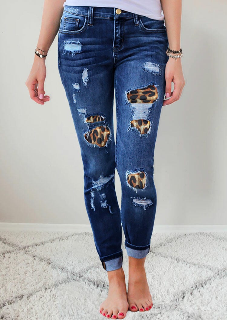 Cap Point Eileen Patchwork Ripped Denim Pencil Jean Pants