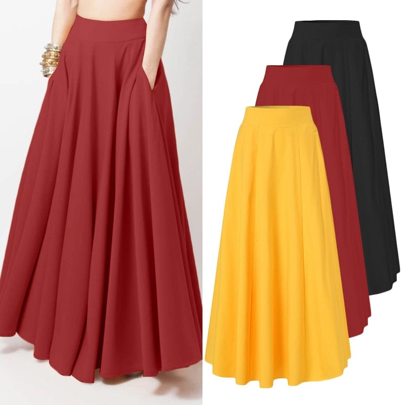 Cap Point Eleanne Elegant A-line High Waist Solid Maxi Skirt