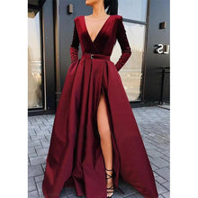 Load image into Gallery viewer, Cap Point Elegant A-Line Deep V-Neck Slit Full-length  Party Dress

