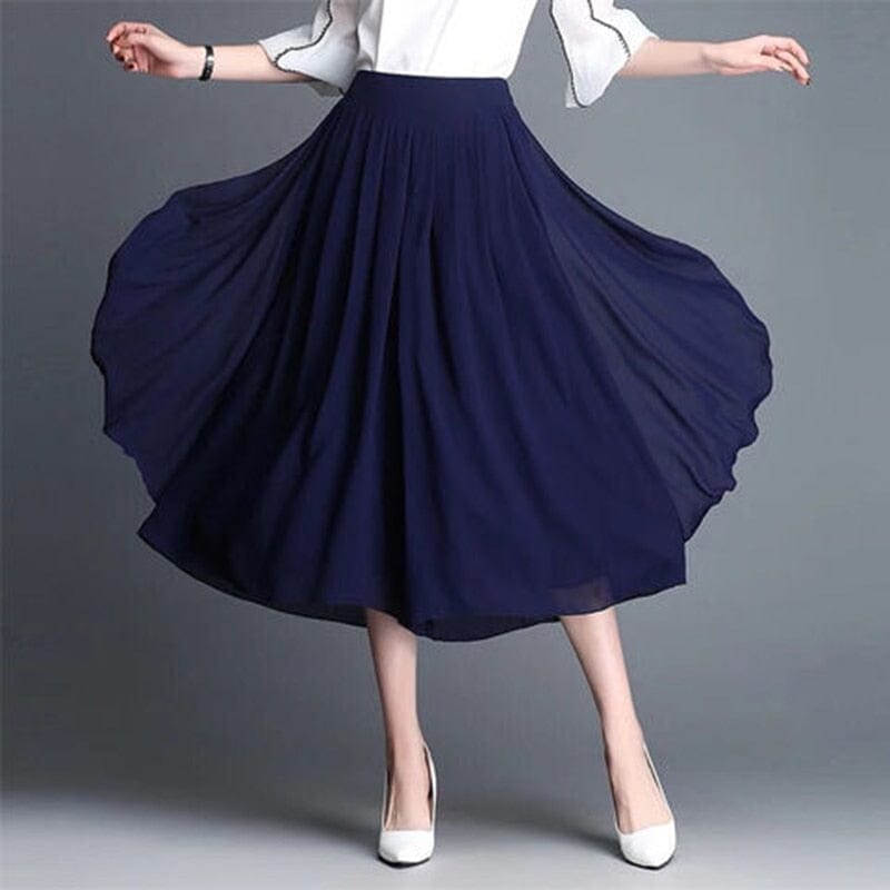 Cap Point Elegant Chiffon Capris High Waist Elastic Pants Skirt