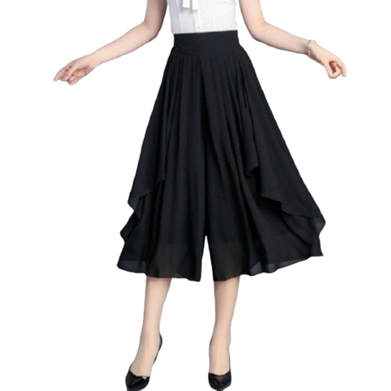 Cap Point Elegant Chiffon Capris High Waist Elastic Pants Skirt