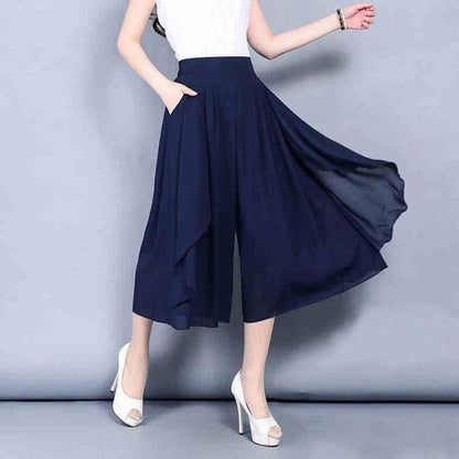 Cap Point Elegant Chiffon Capris High Waist Elastic Pants Skirt