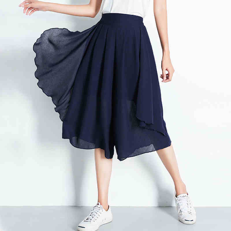 Cap Point Elegant Chiffon Capris High Waist Elastic Pants Skirt
