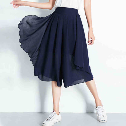 Cap Point Elegant Chiffon Capris High Waist Elastic Pants Skirt