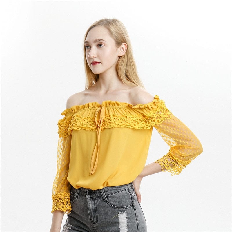 Cap Point Elegant crochet lace patchwork sleeve blouse