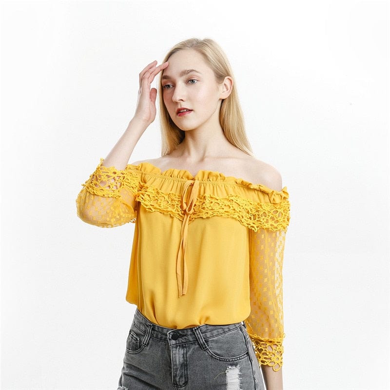 Cap Point Elegant crochet lace patchwork sleeve blouse