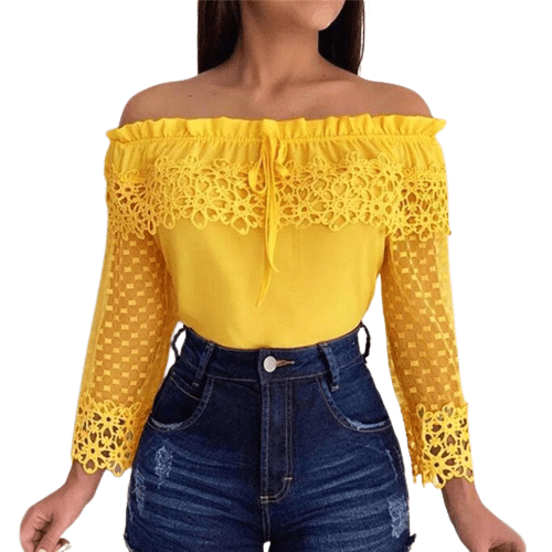 Cap Point Elegant crochet lace patchwork sleeve blouse