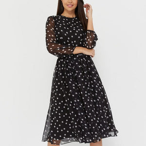 Cap Point Elegant Dot Print Long Sleeve A-line Dress Party Dress