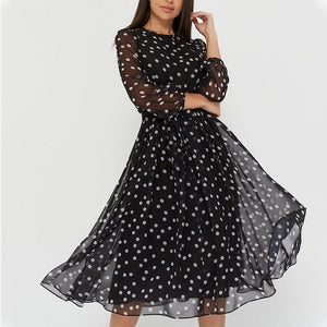 Cap Point Elegant Dot Print Long Sleeve A-line Dress Party Dress