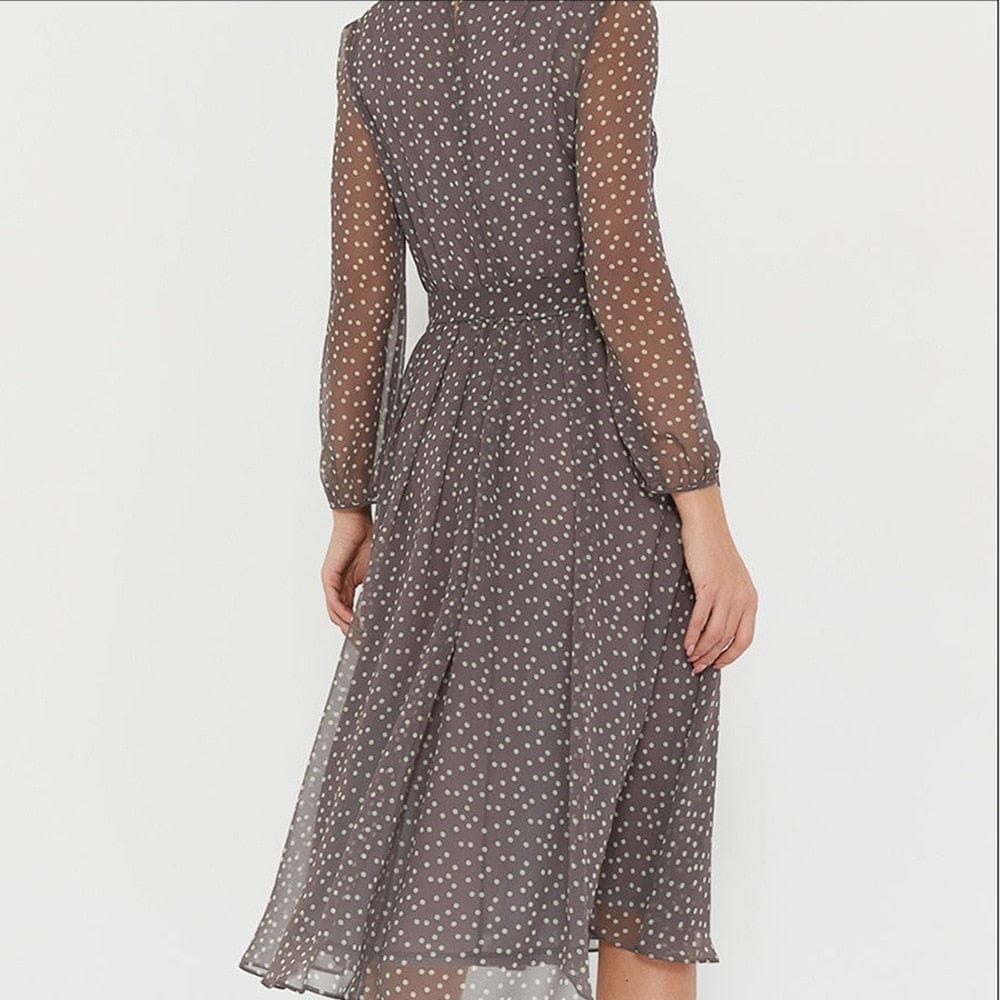 Cap Point Elegant Dot Print Long Sleeve A-line Dress Party Dress