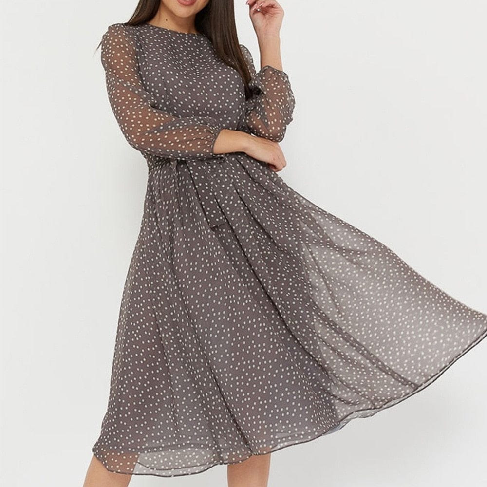 Cap Point Elegant Dot Print Long Sleeve A-line Dress Party Dress