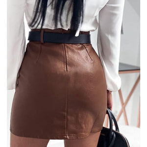 Cap Point Elegant Fashion Rivets PU Leather Skirt