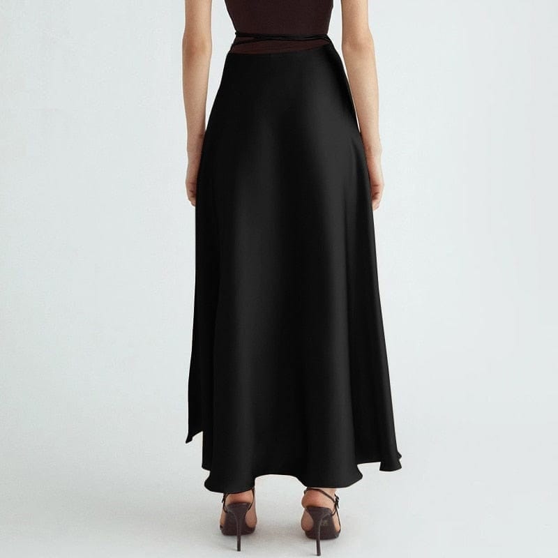 Cap Point Elegant high waist high slit satin maxi skirt