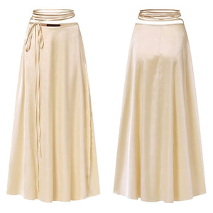 Cap Point Elegant high waist high slit satin maxi skirt