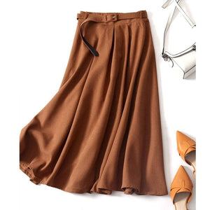 Cap Point Elegant High Waist Pleated Solid A-Line Long Skirt With Belt