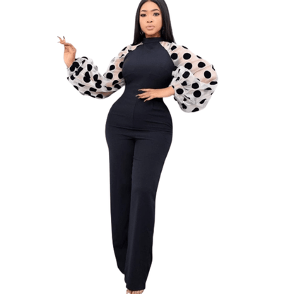 Cap Point Elegant Office Lady Patchwork Sleeves Jumpsuit