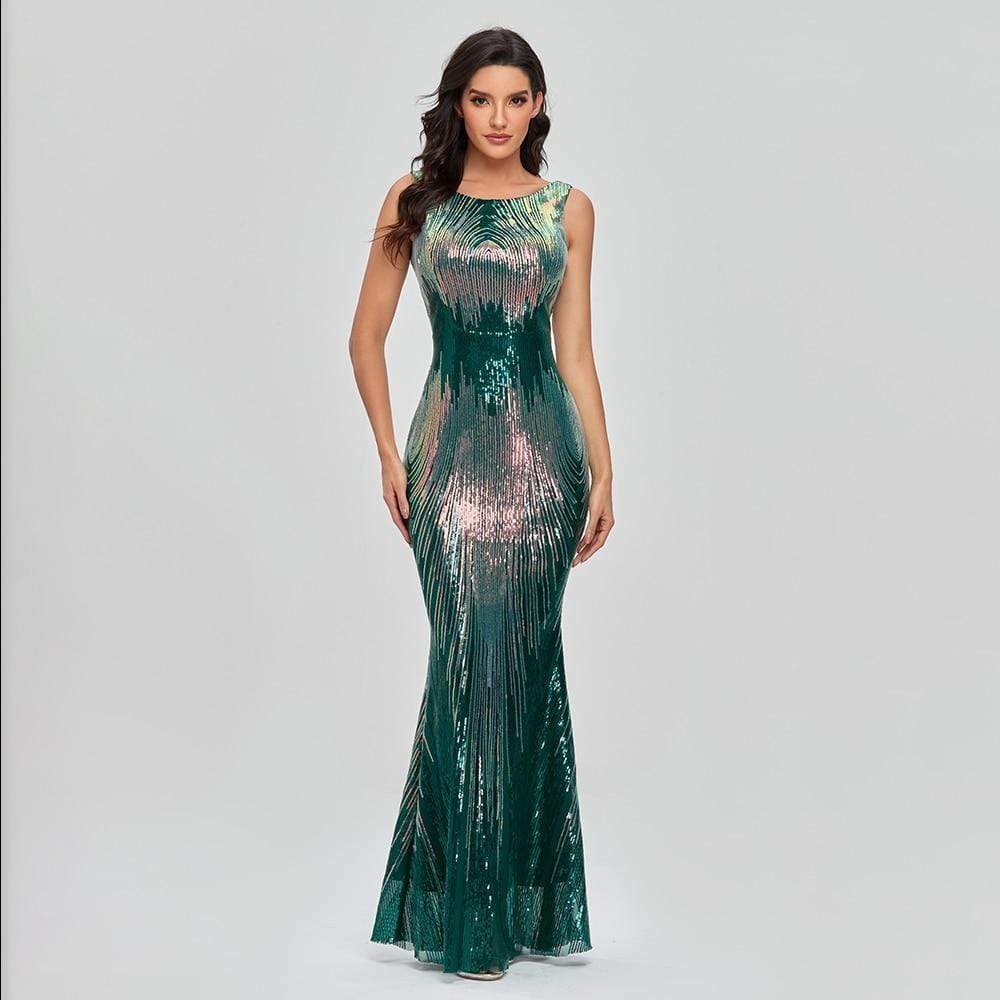Cap Point Elegant Shinning Sleeveless O-neck Evening Party Dress