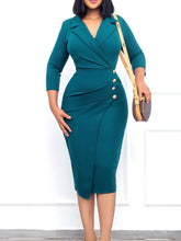 Load image into Gallery viewer, Cap Point Elegant Three Quarter Sleeve Button Up Bodycon Dress
