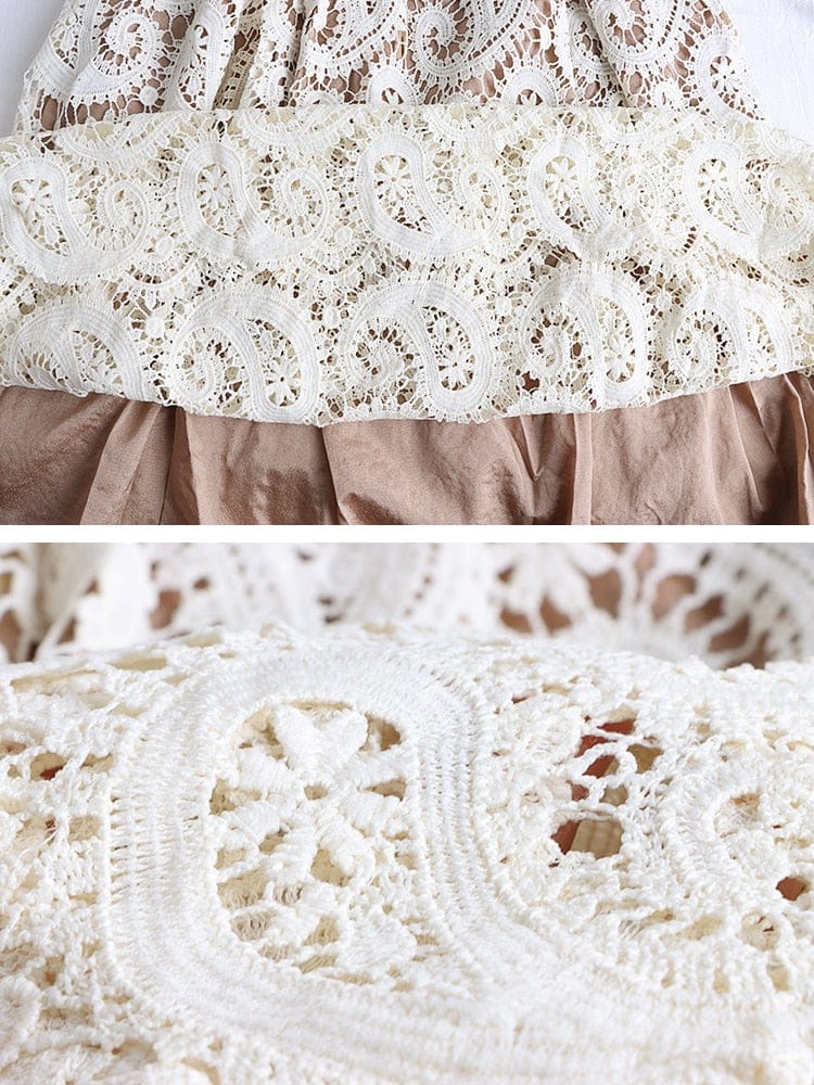 Cap Point Elegant Vintage Midi Hollow Out Lace Skirt
