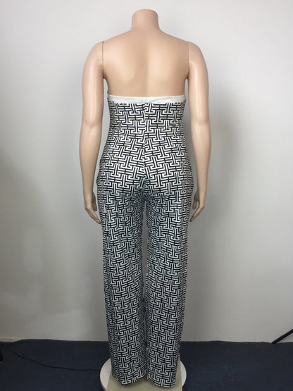 Cap Point Elianne Chest Wrap Patcwork Loose Wide Leg One Piece Romper