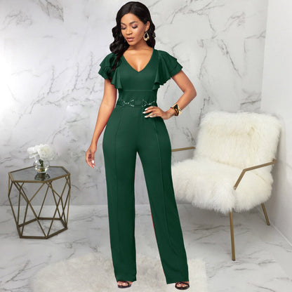 Cap Point Elianne High Waist Plain Short Sleeve Wide Leg Jumpsuit