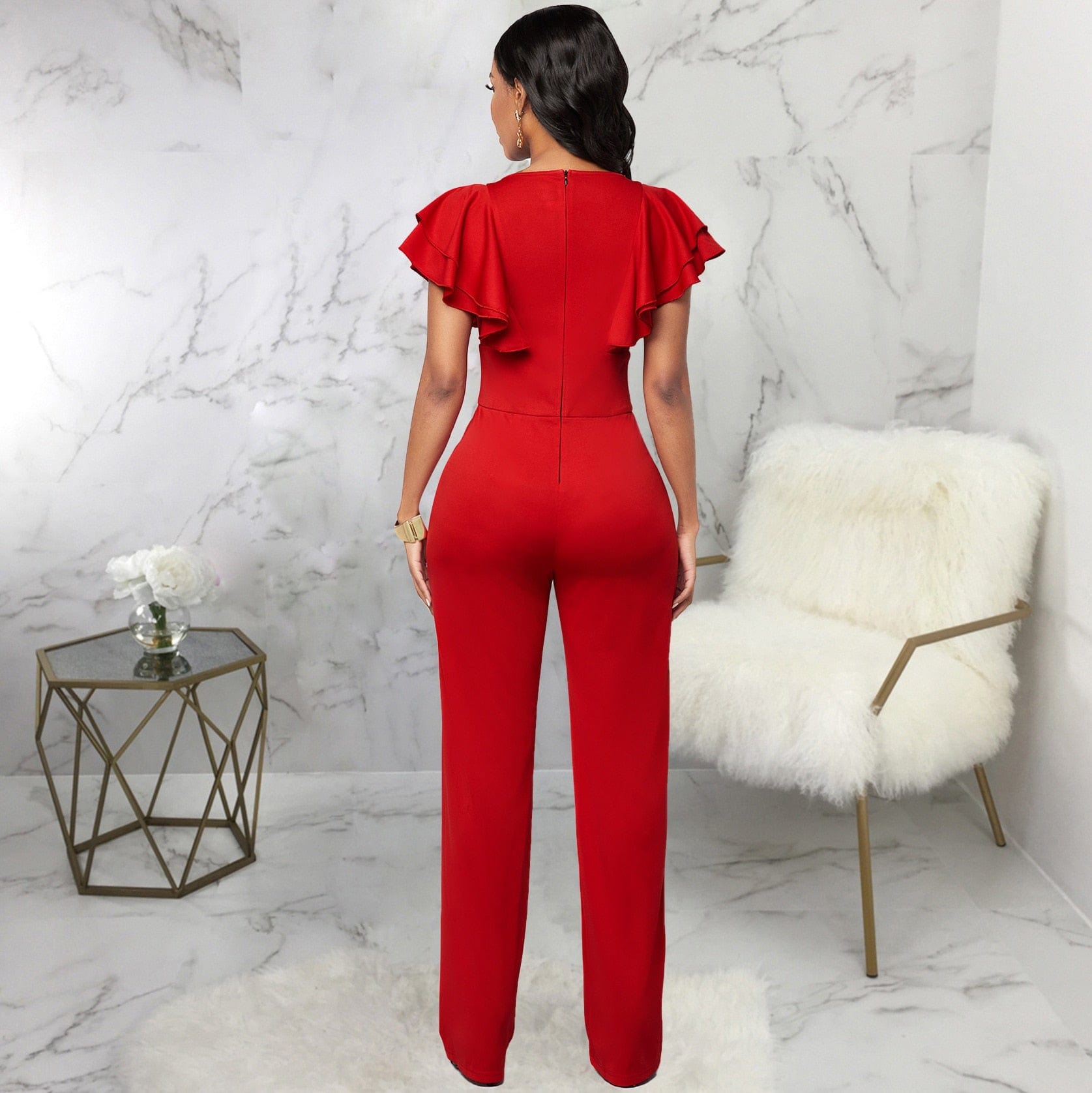 Cap Point Elianne High Waist Plain Short Sleeve Wide Leg Jumpsuit