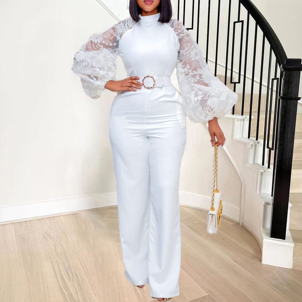 Cap Point Elianne Lantern Sleeve High Waisted Solid Fashion Jumpsuit