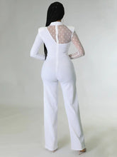 Load image into Gallery viewer, Cap Point Elianne Polka Dot Mesh Long Sleeve Straight  Jumpsuit
