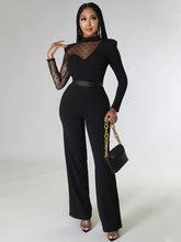 Load image into Gallery viewer, Cap Point Elianne Polka Dot Mesh Long Sleeve Straight  Jumpsuit
