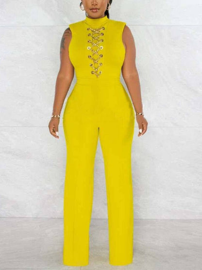 Cap Point Elianne Sleeveless Casual Chain Lace Up Slim Jumpsuit