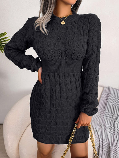 Cap Point Elisa Fashion O Neck Solid Elastic Winter Twist Knitting Sweater Dress