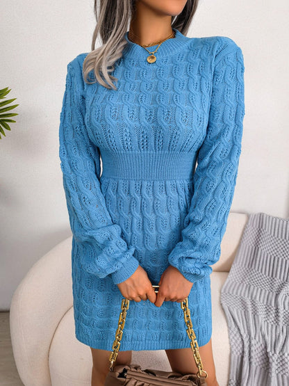 Cap Point Elisa Fashion O Neck Solid Elastic Winter Twist Knitting Sweater Dress