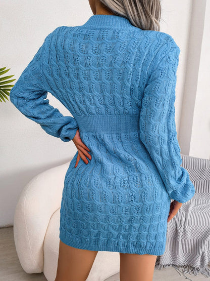 Cap Point Elisa Fashion O Neck Solid Elastic Winter Twist Knitting Sweater Dress