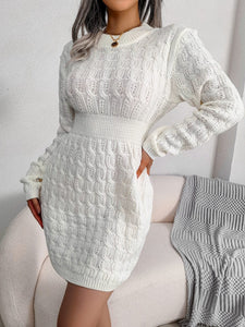 Cap Point Elisa Fashion O Neck Solid Elastic Winter Twist Knitting Sweater Dress