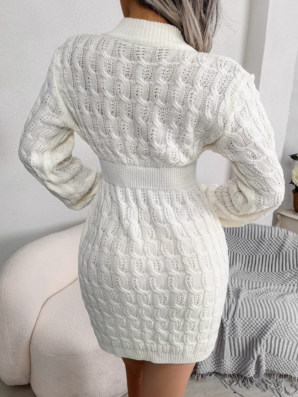 Cap Point Elisa Fashion O Neck Solid Elastic Winter Twist Knitting Sweater Dress