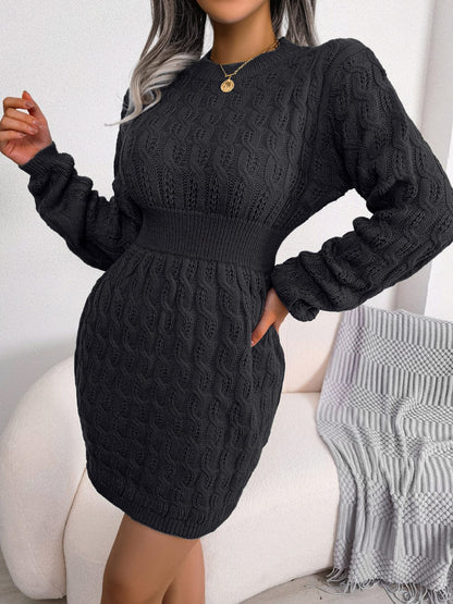 Cap Point Elisa Fashion O Neck Solid Elastic Winter Twist Knitting Sweater Dress