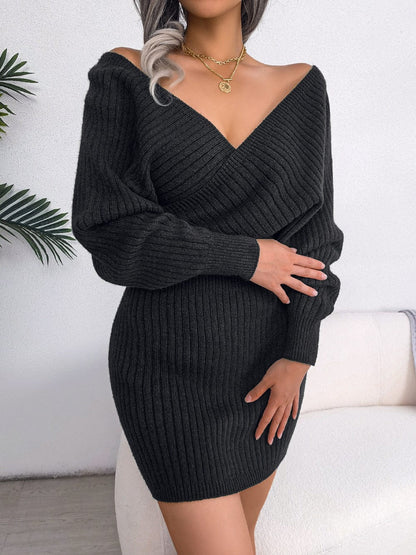 Cap Point Elisa Long Batwing Sleeve Slim Elastic Knitted Sweater Dress