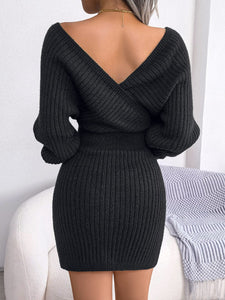 Cap Point Elisa Long Batwing Sleeve Slim Elastic Knitted Sweater Dress