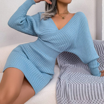 Cap Point Elisa Long Batwing Sleeve Slim Elastic Knitted Sweater Dress