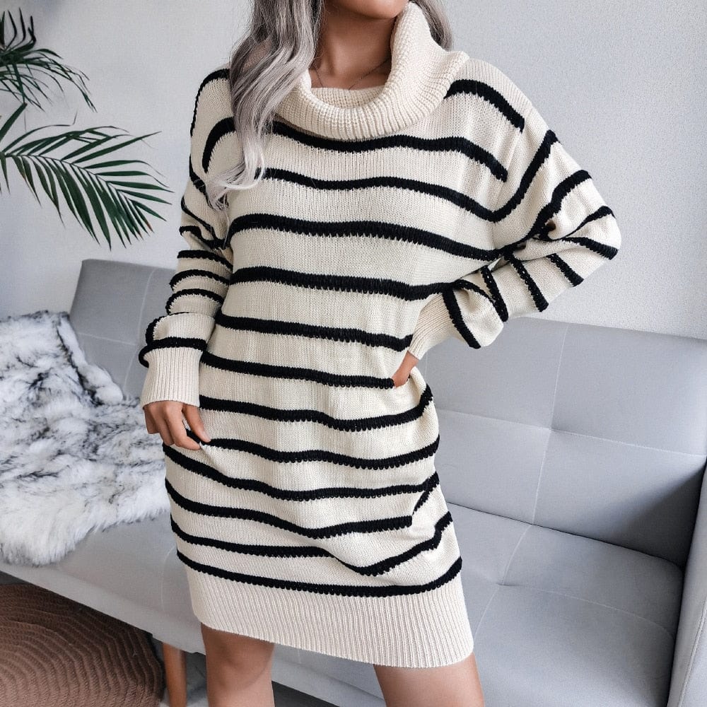 Cap Point Elisa Off Shoulder Lantern Long Sleeve Knitted Sweater Dress