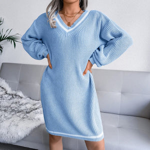 Cap Point Elisa Off Shoulder Lantern Long Sleeve Knitted Sweater Dress