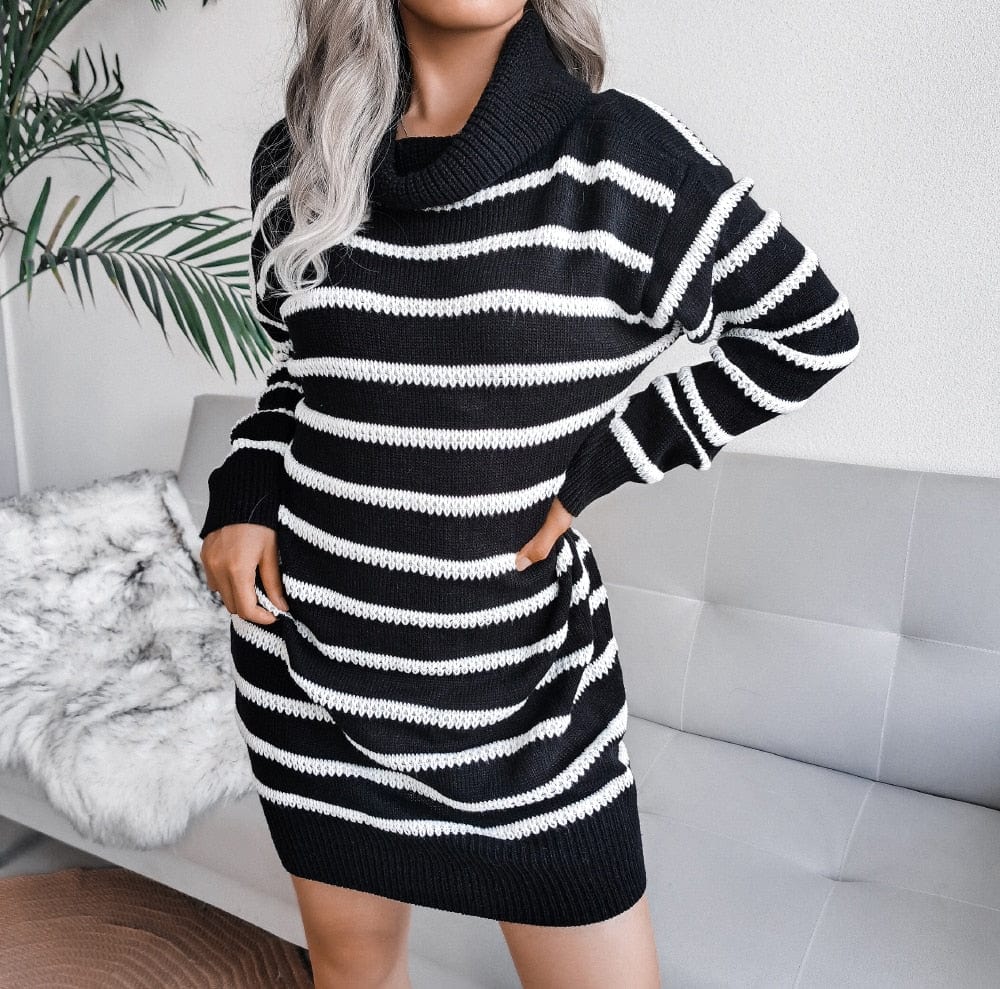 Cap Point Elisa Off Shoulder Lantern Long Sleeve Knitted Sweater Dress