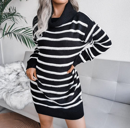 Cap Point Elisa Off Shoulder Lantern Long Sleeve Knitted Sweater Dress