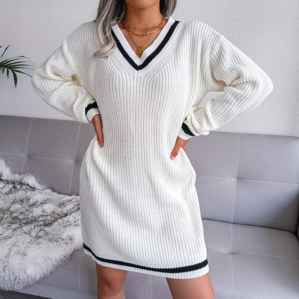Cap Point Elisa Off Shoulder Lantern Long Sleeve Knitted Sweater Dress